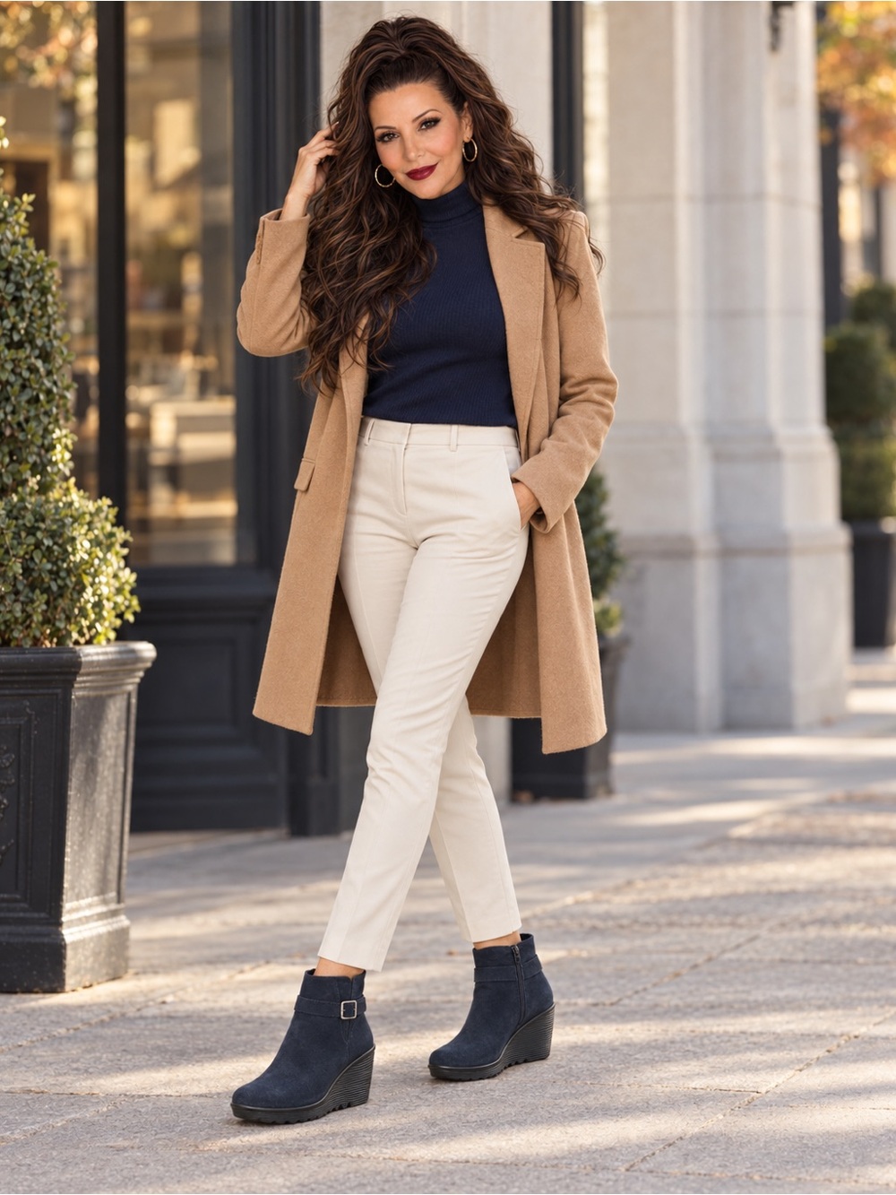 Skechers Navy Suede Wedge Ankle Boots with Buckle